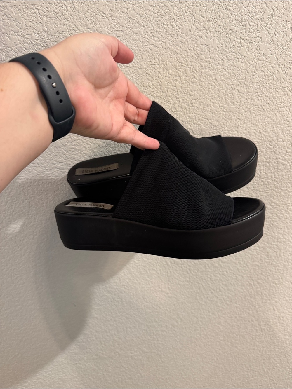 Steve Madden Black Platform Slide Mules